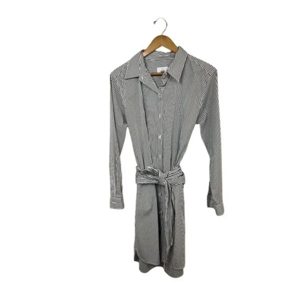 DKNY  Women's Size 12 Black Striped Tie-Waist Shirtdress Knee Length